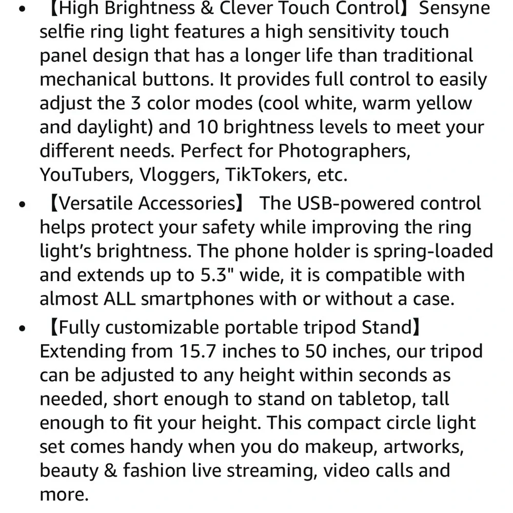 Sensyne 10” Ring Light with 50” Extendable Tripod Stand, LED Circle Lights